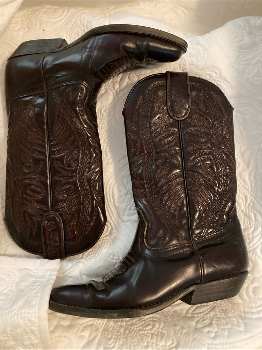 Joe Sanchez Brown Embroidered Leather Cowboy Boots size 6